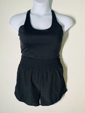 CiciBird Women’s Black Cross-Back Medium Romper With Elastic Waistband